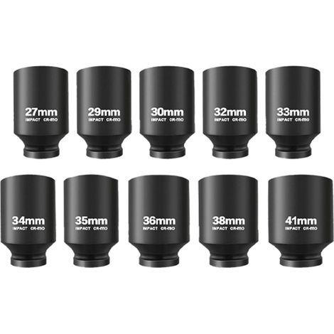 Jeu de 10 douilles profondes, entraînement 1/2 pouces, métrique 27mm-41mm, acier Cr Mo robuste avec étui de rangement (1/5)