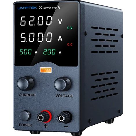 Fuente de alimentación de CC, ajustable 30V 10A, capacidad de carga rápida USB, negra 60V 5A (1/2)