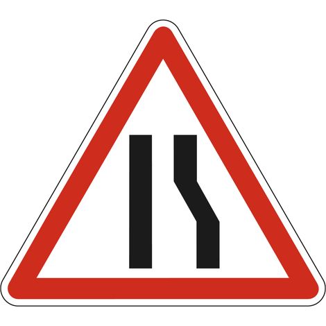 Panneau de signalisation danger - Chaussée rétrécie par la droite - Triangulaire - Gamme Bretagne - Classe 1 - 500mm (1/5)