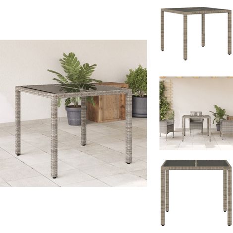 Table de jardin dessus en verre Gris 90x90x75 cm Résine tressée - Table De Jardin - Table Extérieure - Mobilier De Jardin - Table En Verre - Table Résiner Tressée (1/5)