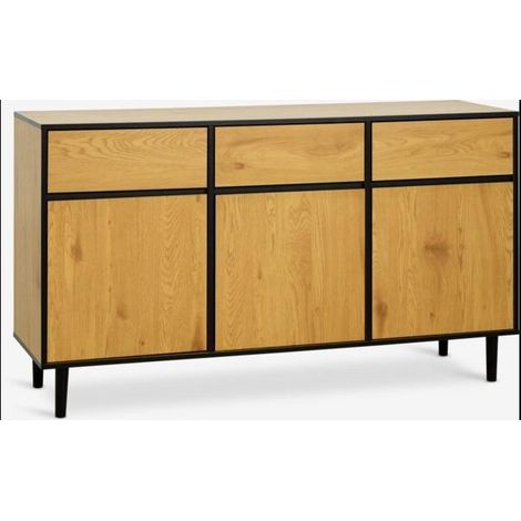 ORION91oficial® - Aparador  Estilo Industrial  Tablero Aglomerado - Pino Macizo  Acero  3 puertas - 3 cajones - 3 estantes  150x85x45 cm  Color Roble Cálido/Negro - spaziOrion91