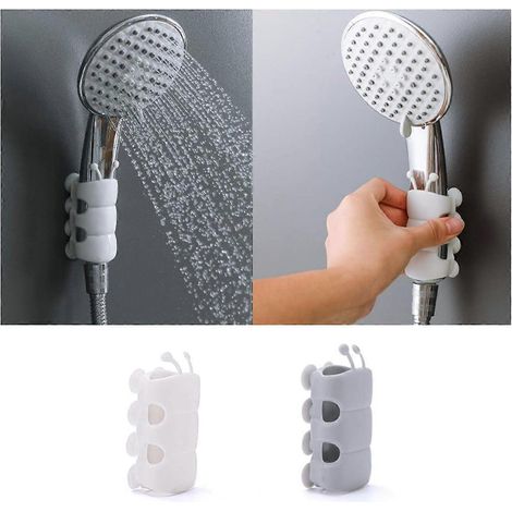 Deux supports de douchette à main avec ventouses murales en silicone, adaptés aux surfaces en marbre, verre, métal et céramique, sans perçage. (1/5)