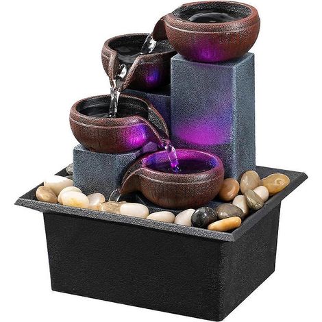 Fontaine de table à 4 niveaux, petite cascade, fontaine d'intérieur relaxante et idéale pour la méditation à la maison ou au bureau. (1/5)