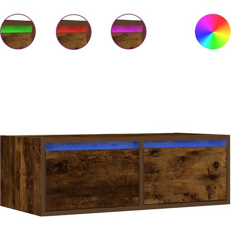 Meuble TV,Banc TV,Armoire TV avec lumières LED chêne fumé 75x35,5x25 cm CFW654619 (1/5)