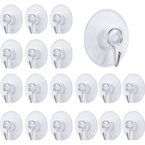 24 abnehmbare, transparente PP-Saugnapfhaken (4 cm) mit Metallhaken für Bad, Küche, Dusche, Handtuchhalter, Wand und Fenster