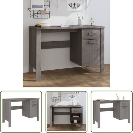 The Living Store Schreibtisch HAMAR Hellgrau 113x50x75 cm Massivholz Kiefer - Bürotisch - Schreibtisch - Holzmöbel - Esszimmermöbel - Massivholzmöbel (1/5)