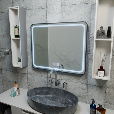 Miroir LED Rectangulaire 80x60 Desembuage Cadre Noir (1/4)