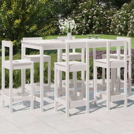 Set de mesa y taburetes altos jardín 7 pzas madera pino blanco vidaXL (1/5)