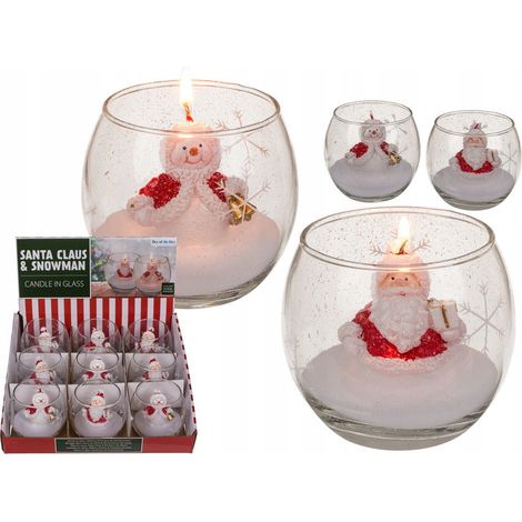 Dekorative, unparfümierte Weihnachtskerze aus Glas – ideal als Weihnachtsgeschenk (1/2)