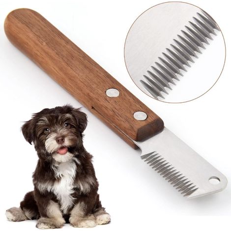 Couteau à dénuder pour chiens - Gaucher - Couteau à dénuder professionnel avec manche en bois - 1 pièce - Marron (1/5)