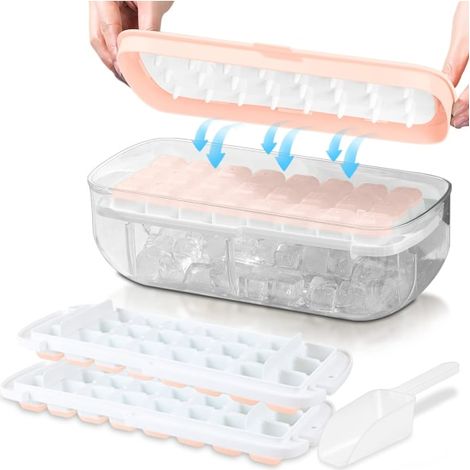 Bac à glaçons avec couvercle, moules en silicone alimentaire, démoulage en une seconde, bac réutilisable contenant 48 glaçons. (1/5)