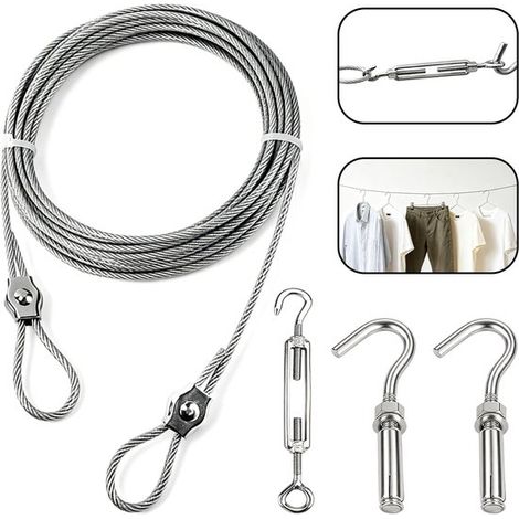 Stendibiancheria portatile in acciaio inox (sistema di tensionamento con cavo 304) – Corda per stendere i panni su balconi, interni ed esterni (1/5)