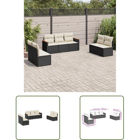 The Living Store 7-tlg. Garten-Sofagarnitur mit Kissen Schwarz Poly Rattan - Gartensofas - Outdoor Möbel - Gartenmöbelset - Rattan Gartenmöbel - Polyethylen Gartenmöbel (1/3)
