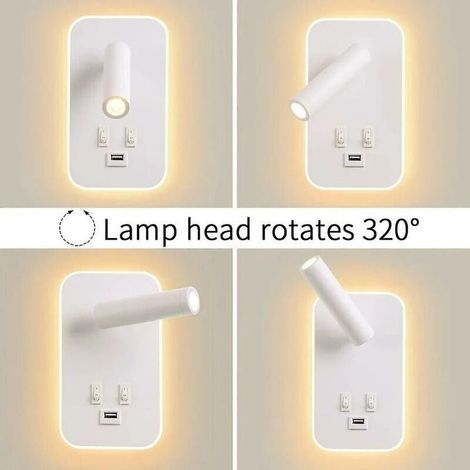 Lampada da parete a LED, lampada da lettura da comodino con interruttore, porta di ricarica USB, illuminazione regolabile (1/3)