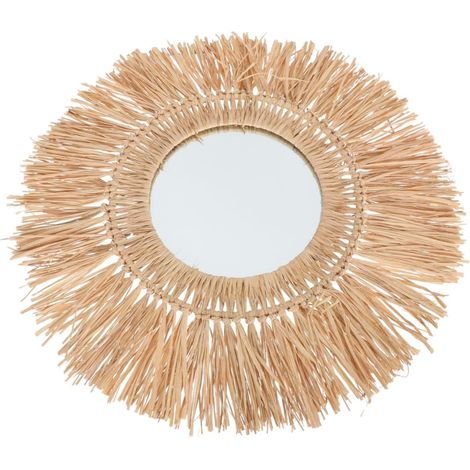 Miroir Rond Mural Tressé en Paille Naturelle, Diamètre 30 Cm, Décor Rétro Rustique, Miroir Suspendu Décoratif pour Salon, Chambre, Bureau, (1/5)