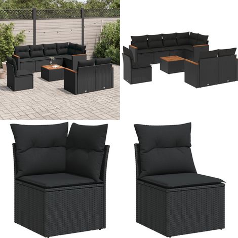 9-tlg. Garten-Sofagarnitur mit Kissen Schwarz Poly Rattan - Gartenmöbel - Outdoor-Set - Rattan Gartenset - PE-Rattan - Esstisch Set - Home & Living (1/5)