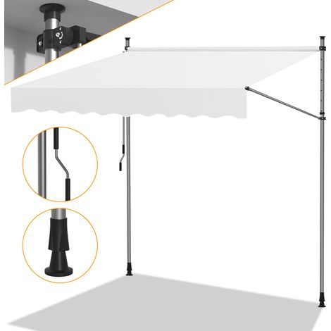 Wolketon Markise Klemmmarkise Balkonmarkise Creme mit Handkurbel ohne Bohren Sonnenschutz UV-Schutz und wasserfestund höhenverstellbar 300cm