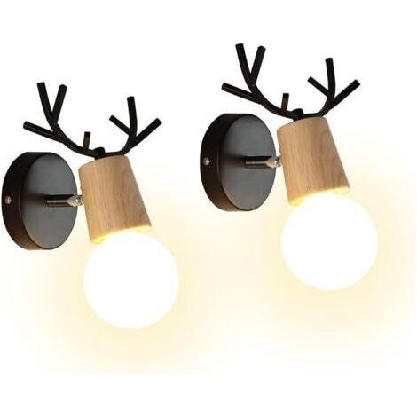 BUNTHAUS Lot de 2 Applique Murale Moderne Créative Design Deer Antler Lampes Murale Interieur en Bois et Métal Lampe de Mur Art Déco pour Chambre Salon Couloir Restaurant Salle de Bains (Noir) (1/5)