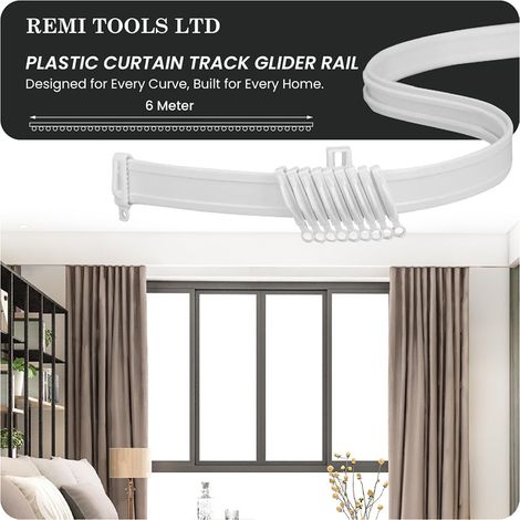 Rail courbe porteur intégré de 6 mètres pour balcons arqués/fenêtres extra-larges du sol au plafond, fabriqué avec des rails de guidage en PVC épais et tous les accessoires.