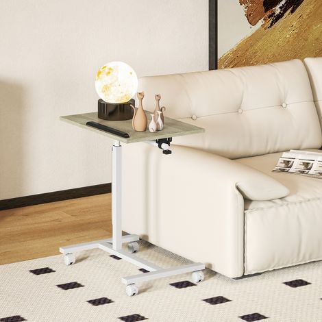 Table d'appoint à roulettes, hauteur réglable, plateau inclinable et structure en métal, 57 x 40 x 67,5-101 cm, chêne et blanc (1/5)