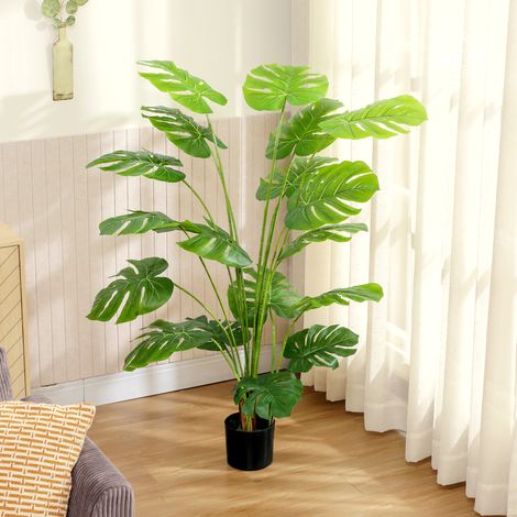 Outsunny Arbre Artificiel Monstera Deliciosa 150cm - Plante Artificielle Intérieure, Pot Inclus, Vert