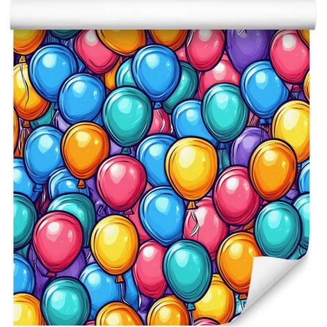 Papier peint Ballons d'anniversaire bleu et turquoise pour salon et chambre 50x1000 cm (1/5)