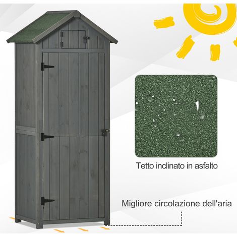 Kleiner Gartenschuppen aus Holz, Geräteschuppen mit 3 herausnehmbaren Regalböden und Dachöffnung, wasserdichtes Asphalt-Dach und abschließbare Tür, 77 x 54,2 x 179 cm, Grau.