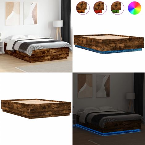 Bettgestell mit LED Räuchereiche 150x200cm Holzwerkstoff - Holzbettfassungen - Bettsystem - Lattenrost - Rauchfarben Möbel - Schlafzimmer Dekoration - Home & Living (1/5)