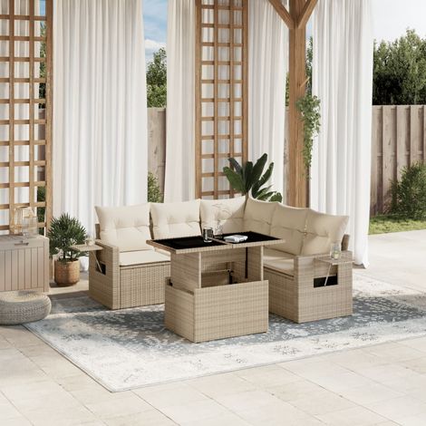 vidaXL Salon de jardin avec coussins 6 pcs beige résine tressée (1/5)