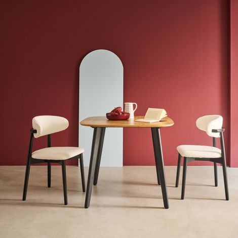 Table à manger carrée effet chêne pieds métal noir 4 places (1/5)
