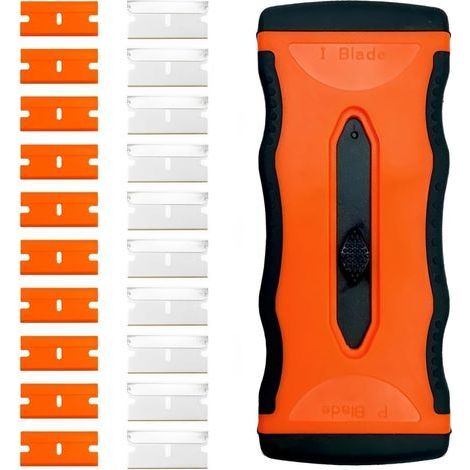 Grattoir pour plaque vitrocéramique, grattoir à verre avec 10 lames métalliques et 10 lames plastiques supplémentaires, grattoir de nettoyage multi-usages pour plaque à induction, voiture, verre, miro (1/4)