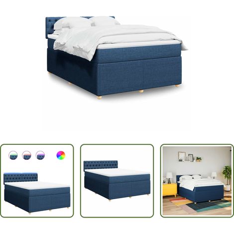 Matelas à ressorts ensachés - Sommier à lattes de lit avec matelas Bleu 140x200 cm Tissu (1/5)