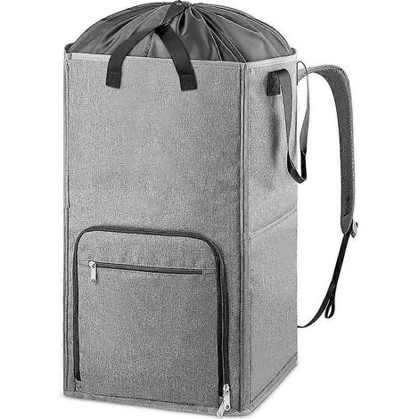 Grand sac à dos à linge pour étudiants, panier à linge résistant - Gris (1/5)