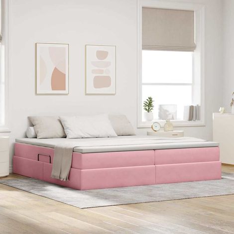 vidaXL Lit avec rangement et matelas Rose 200 x 200 cm Velours (1/5)