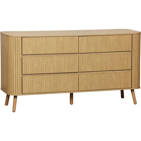 6-drawer chest, natural striated decor, W 150 x D 45 H 80cm