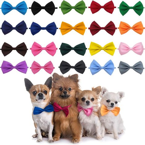 Filiyano-Lot de 20 nœuds papillon pour chiens, assortiment de 20 couleurs unies, accessoires pour colliers de petits et moyens chiens et chats, idéal (1/5)