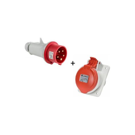 Digital - Prise de Courant Europu00e9enne 3P+T+N 32A + Fiche mu00e2le - 380V - IP 44 - Ru00e9f. : 51118+51318 (1/5)