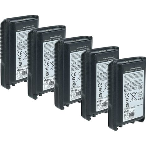 vhbw 5x Akku Ersatz für Vertex Yaesu AAG57X002, FNB-V106 für Funkgerät, Walkie Talkie (1200 mAh, 7,2 V, NiMH)