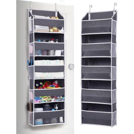 Organiseur suspendu de porte 5 grandes poches 10 poches latérales en filet capacité 20 kg fenêtre transparente 5 couches rangement mural suspendu (1/5)