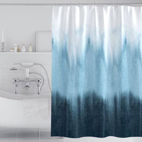 Rideau de douche à œillets pour baignoire, 200 cm (largeur) x 180 cm (hauteur), bleu, dégradé de couleurs uni, en polyester. (1/2)