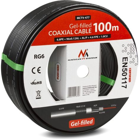Mac-lean Câble Coaxial Gel RG6 100 mètres