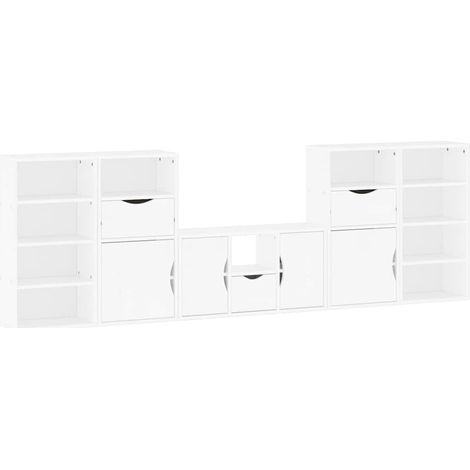 vidaXL Mobile TV 5 pz con Contenitore ODDA Bianco in Legno di Pino (1/5)