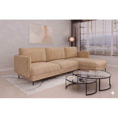 Ecksofa Designersofa HELMER Stoff Vibe Beige Ottomane Rechts