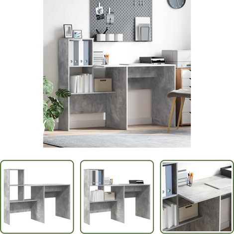 vidaXL Schreibtisch mit Stauraum - Schreibtisch Beton Grau 131,5 x 50 x 106,5 cm Holzwerkstoff (1/5)