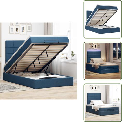 Coprimaterasso - vidaXL Struttura Letto Pouf con Materasso Blu 120x190 cm in Tessuto - Luci a LED