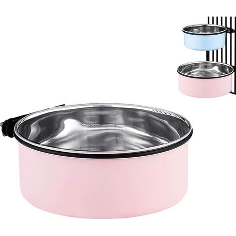 Water Bowl for Dog Cages and Cages, Hanging Bowl, Pet Hanging Bowl, Stainless Steel Cage, Medium Dog Bowl (Pink) (1/5)