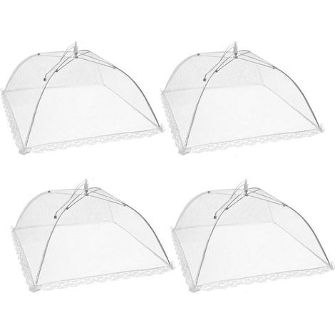 Paquet de 4 housses pour aliments pop-up en maille, tente de protection pliante de 17 pouces de style parapluie pour empêcher les mouches, les insectes, les moustiques, blanc