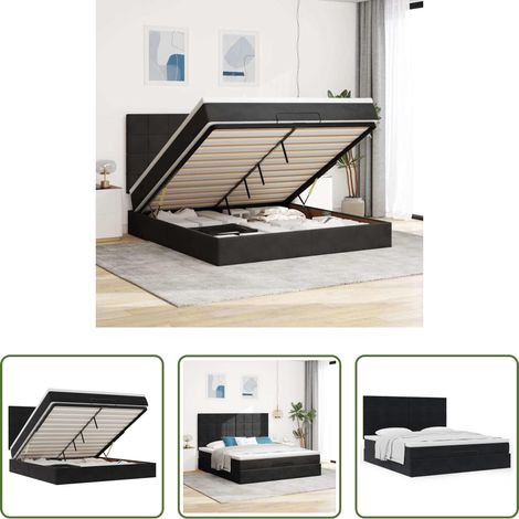 Matratze - Ottoman-Bett mit Matratzen Schwarz 160x200 cm Samt (1/5)