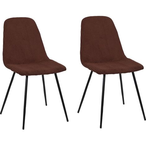 Lot de 2 Chaises en Velours Côtelé Terracotta et Piètement en Métal Noir - Chaise de Salon, Salle à Manger - Livraison gratuite