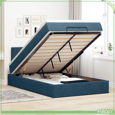 Lit ottoman avec matelas - 3311691 - Velours bleu foncé - 120x190 cm - Rangement hydraulique (1/5)